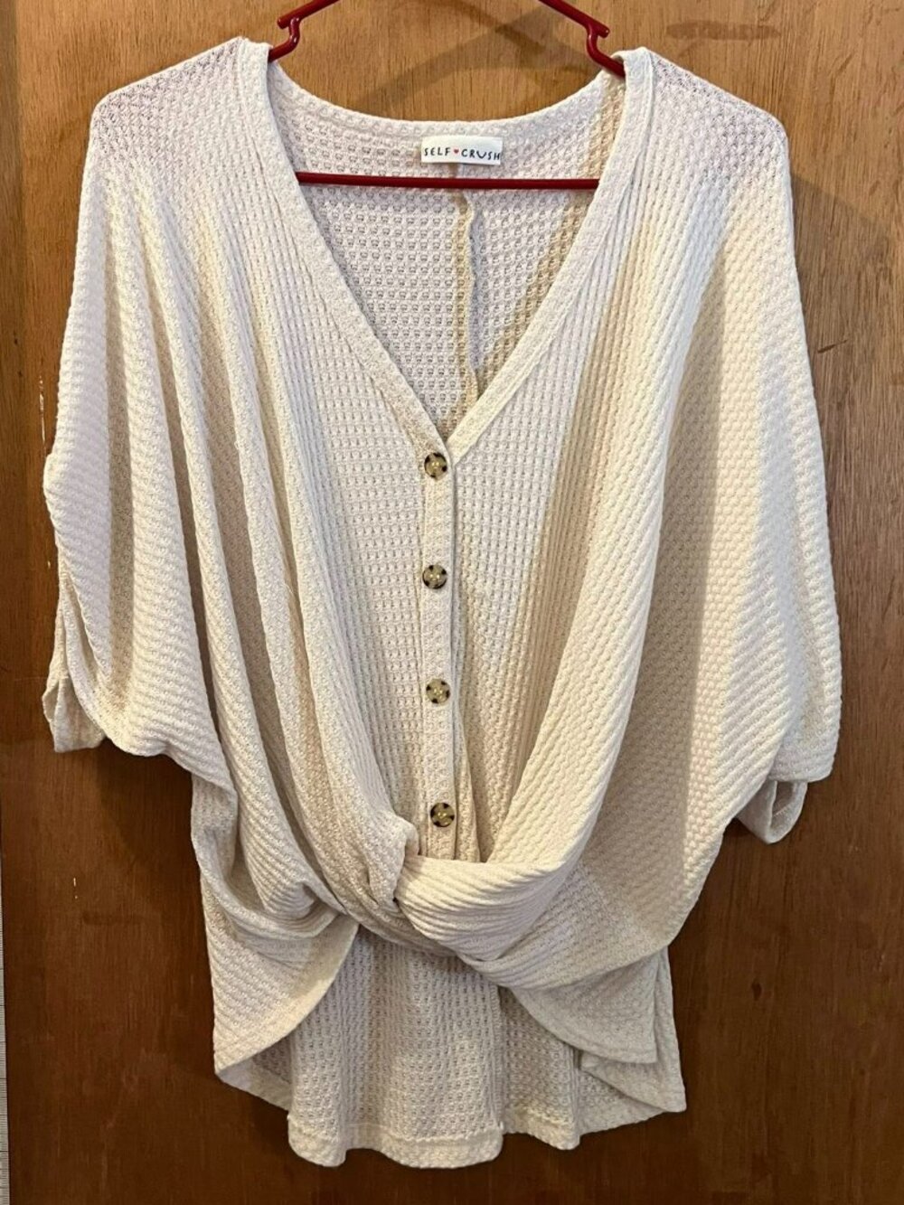 Size S - Self Crush - Cream Waffle Texture Half Sleeve Pullover w/Twisted Hem